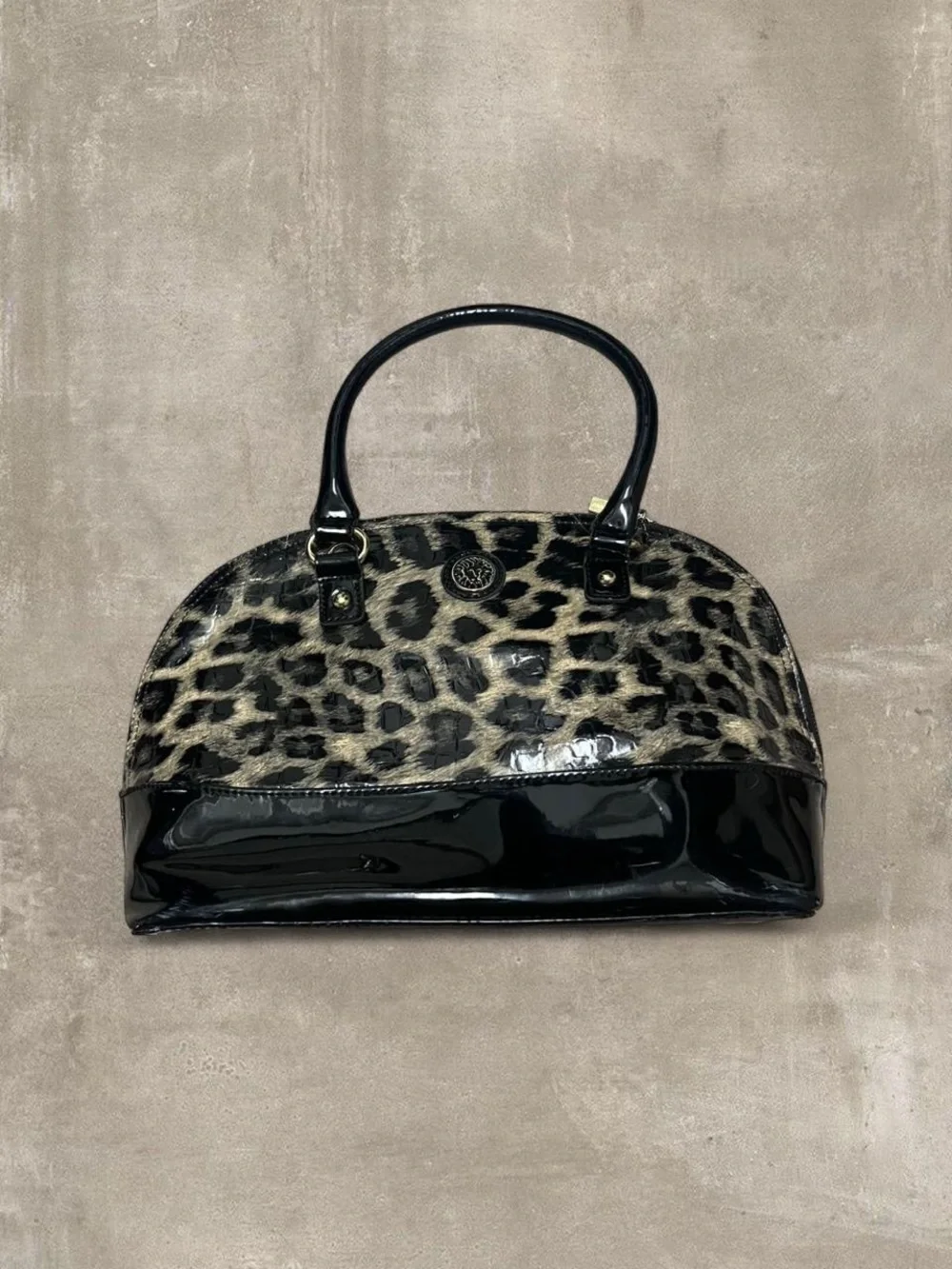 Anne Klein Leopard Print Patent Dome Satchel Bag Y2K Cheetah Purse